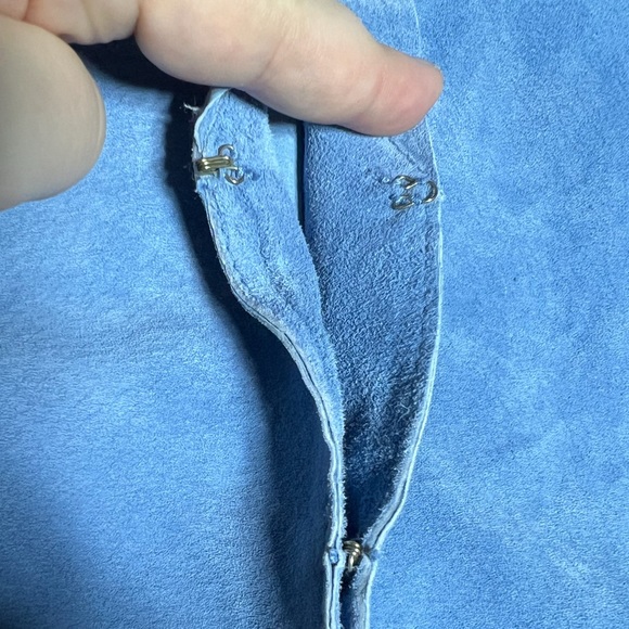 J. Marco Galleries Light Blue Genuine Suede Leather Crop Jacket M Ruffle Collar - Picture 5 of 9